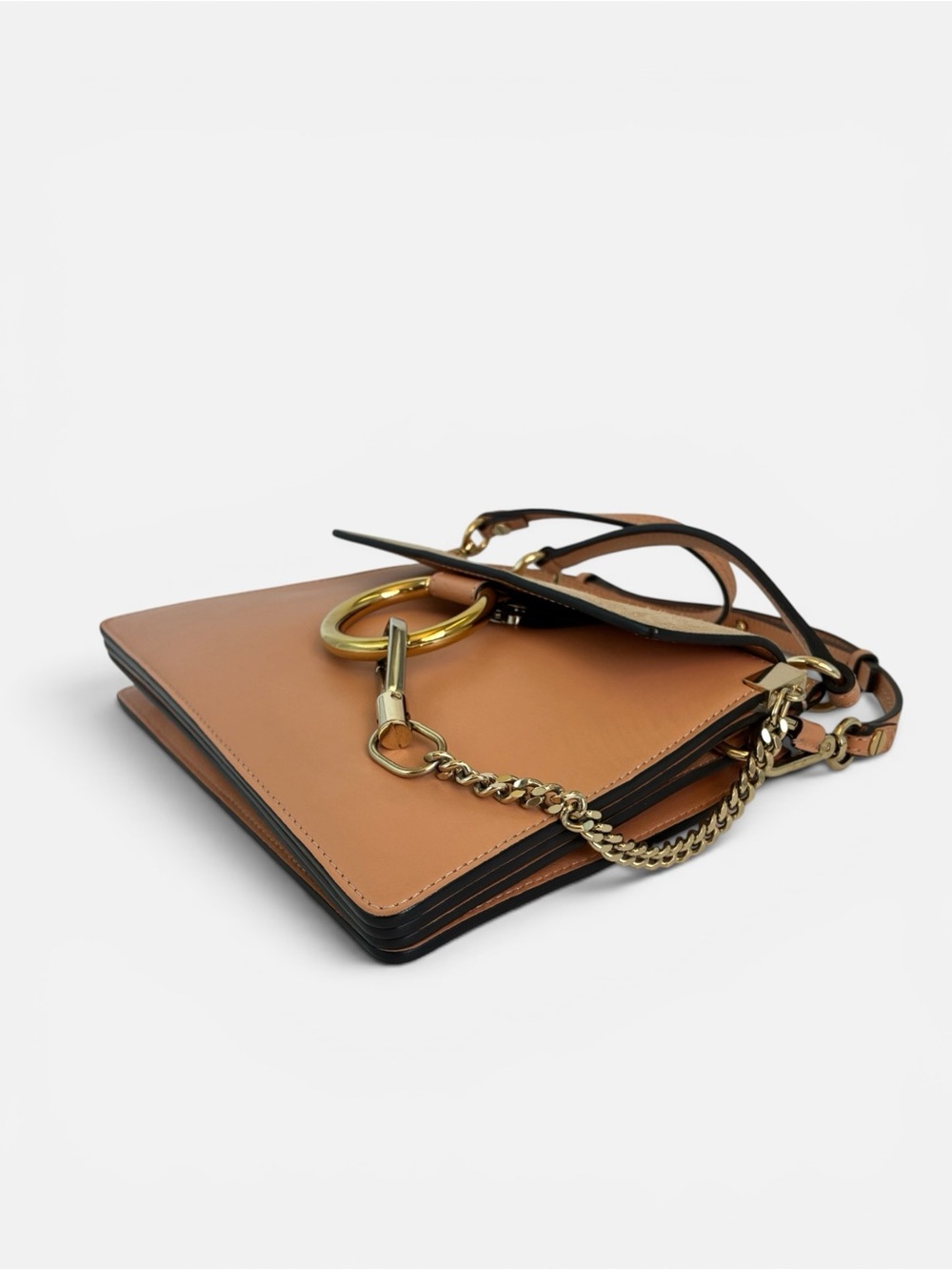 Chloé Faye Medium Shoulder Crossbody Bag Blush Pink Suede Leather Gold Ring - Picture 7 of 12